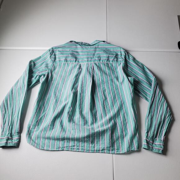 Frank & Eileen Shirt Womens Small Green Stripe Silvio Button Front Cotton - Picture 2 of 11